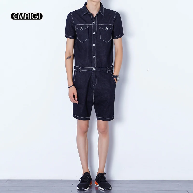 Summer new men rompers harem shorts men zipper fashion casual denim shorts jeans jumpsuits slim fit