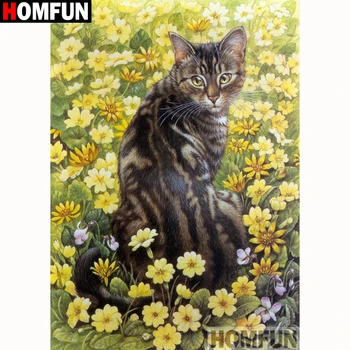 

HOMFUN Full Square/Round Drill 5D DIY Diamond Painting "Cat & flower" Embroidery Cross Stitch 5D Home Decor Gift A18340