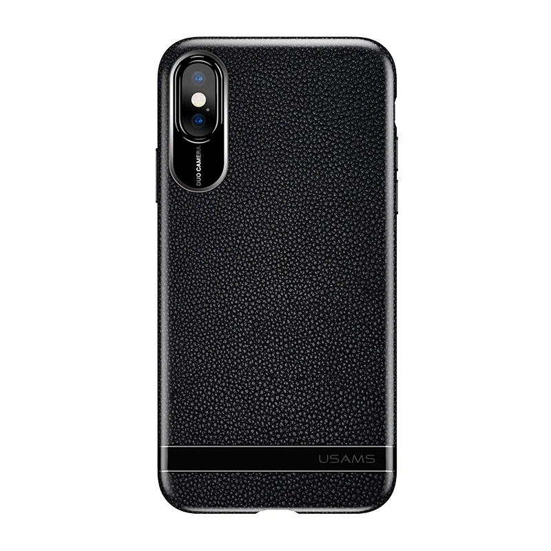 USAMS For iPhone X Case Litchi Skin PU Leather Coated TPU Back Case for iPhone X 5.8 inch - Black