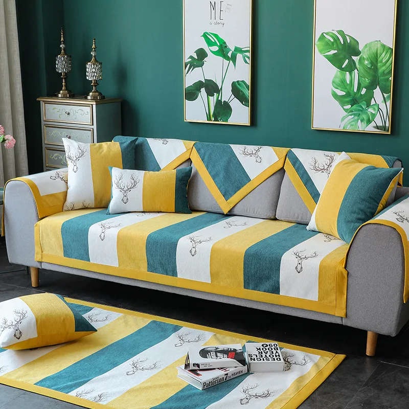 

Nordic style Chenille sofa cushion Four seasons universal Corner sofa Non-slip sofa cover custom made deer stripe slipcover