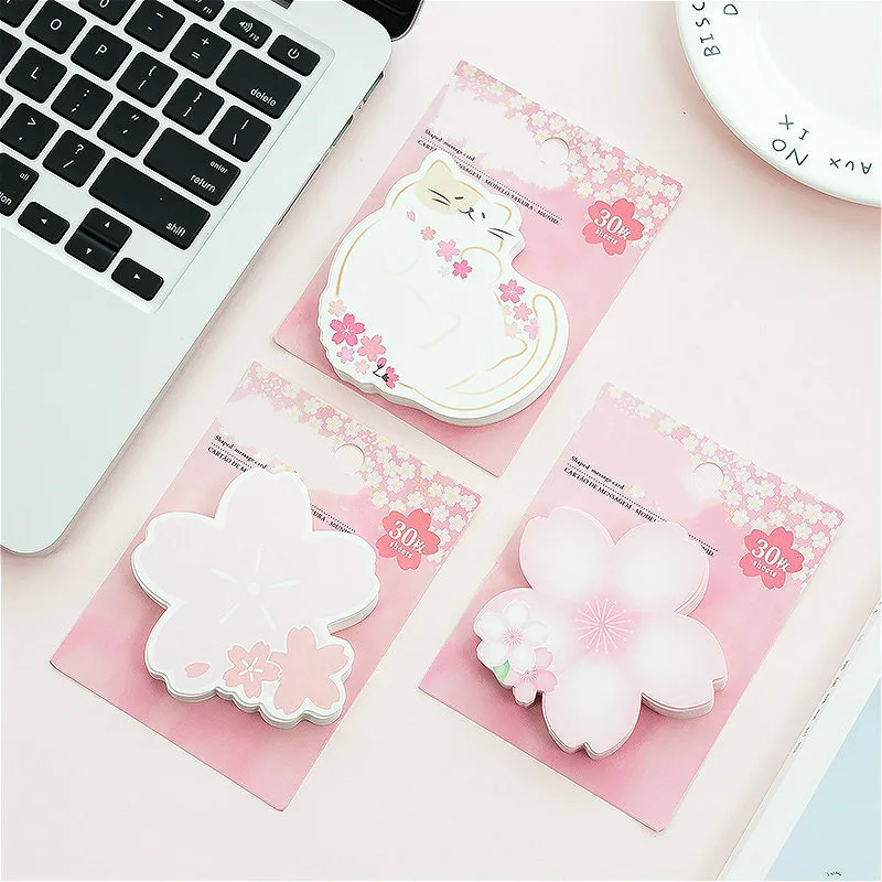 

30 Pcs/lot Sakura Spring Cat Memo Pad Notes Message Notes Pink Kawaii Cute Gift Paper Pad School Office Stationery Supplies