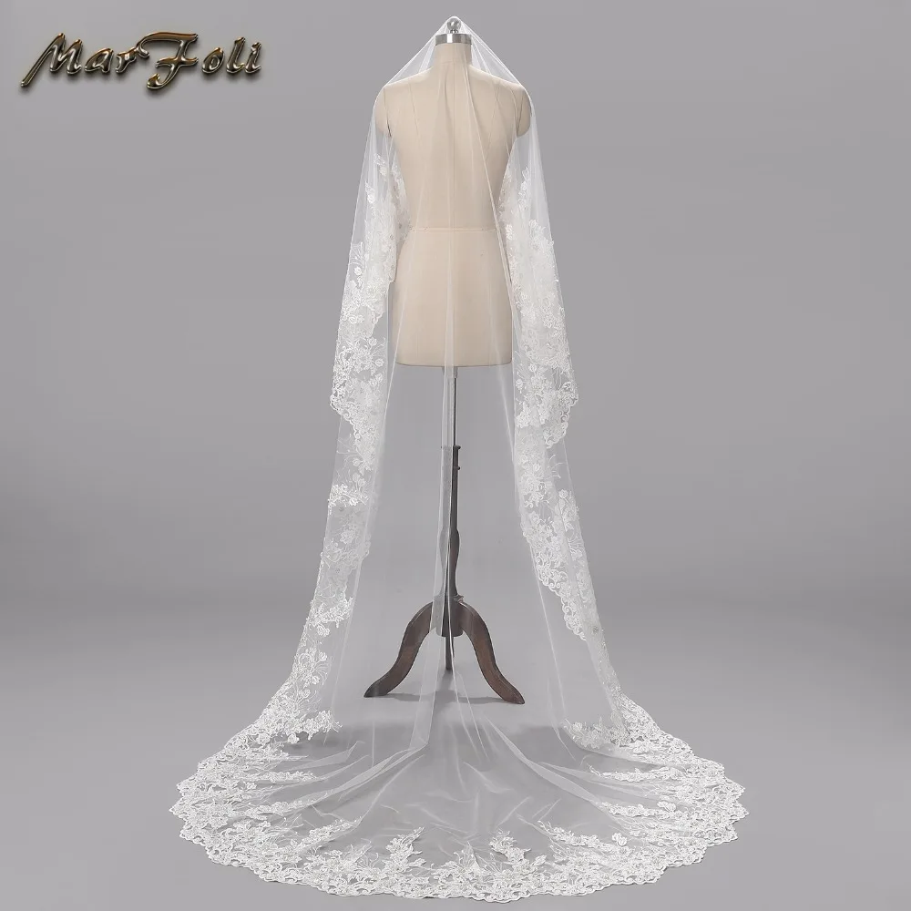 2018 White Ivory Cathedral Bridal Veils Luxury 3 Meters Long Applique