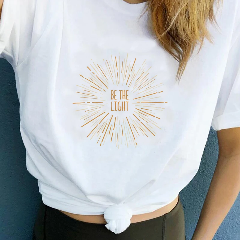 

Be The Light Graphic Tees Women Casual Vintage Korean 100% Cotton T Shirt Harajuku Kawaii Streetwear Plus Size Gothic 90s Tops