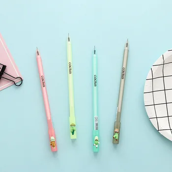 

4 pcs Cactus gel ink pen Transparent body 0.5mm Black color roller pens Stationery Office accessories School supplies DB839