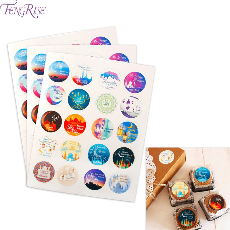 

FENGRISE 56/60PCS Eid Mubarak Decoration Paper Sticker Lable Seal Gift Islamic Muslim Mubarak Decoration Ramadan Party Supplies