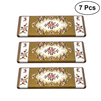 

7 Pcs Classical Non-Slip Stair Treads Carpet Step Mats Anti-Skid Floor Staircase Carpets European Style Protector Mats (Rose01)