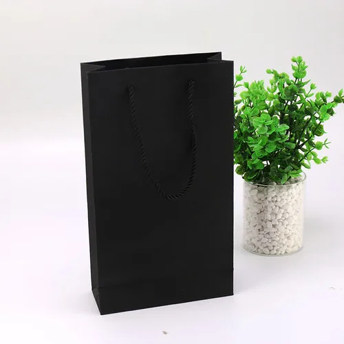 5pcs Gift Paper Bag Custom Gift with Handle for  Clothing Shopping Bag Kraft Paper Solid Color Black Brown 