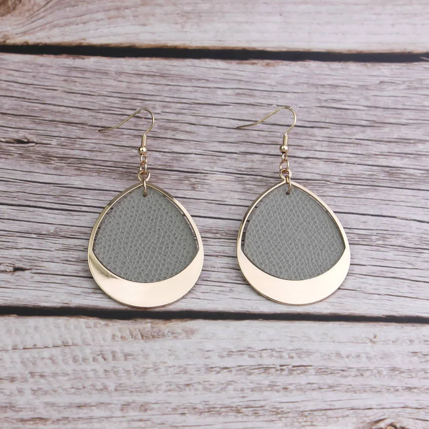 

2019 New Arrive 12 Style Waterdrop Genuine leather Drop Earrings Alloy Hollow Dangle Drop Earrings Accessories for Woman Jewelry
