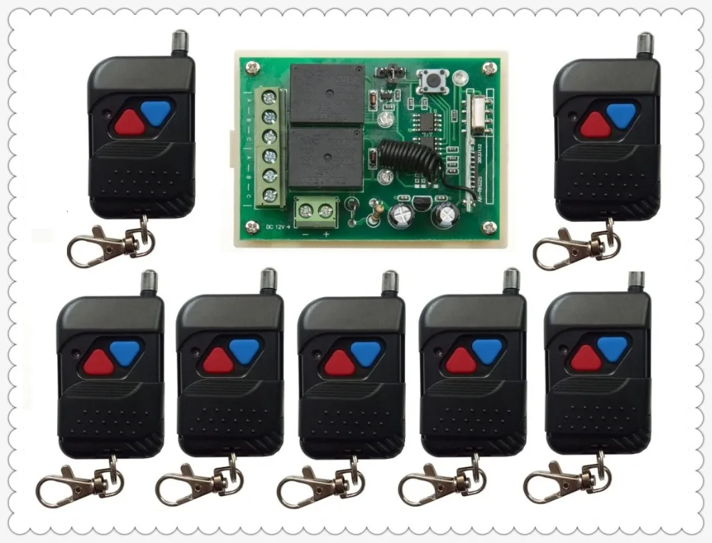 

DC12V 2CH RF Wireless Remote Control Switch System 7*black Transmitter with Two-button Receiver for Appliances Gate Garage Door