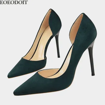 

EOEODOIT Women Pointy Toe High Heels Slip On Stiletto 10 CM Wedding Party Dress Pumps Shoes Sexy Side Empty Solid Color 2018 NEW