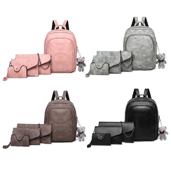 

4pcs Women Girl Shoulder School Bag Backpack Travel Satchel Rucksack Set