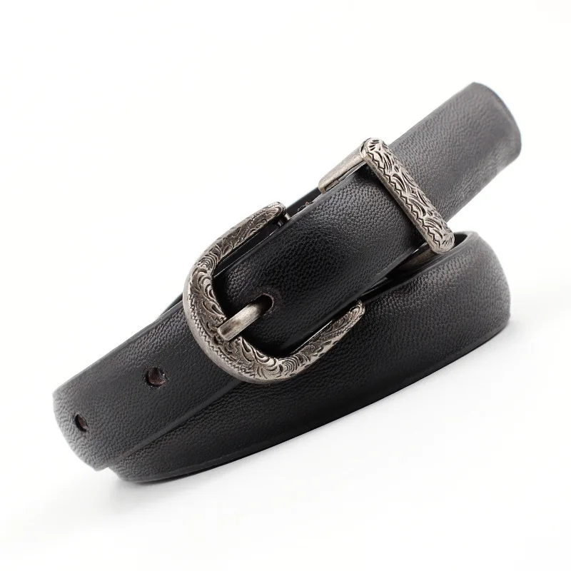 New Designer Ladies Boho Vintage Belt Buckle Belt Woman Thin Narrow Black White Red Brown Leather Belts for Women Jeans