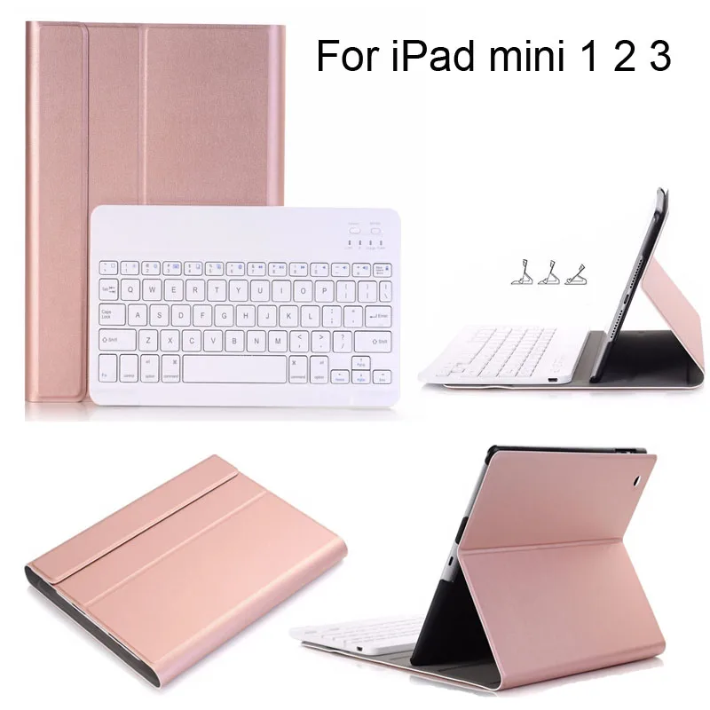 

Leather Smart Cover Auto Sleep/Wake Ultra-Slim Lightweight ABS Detachable Bluetooth Wireless Keyboard Case for Apple mini 1 2 3