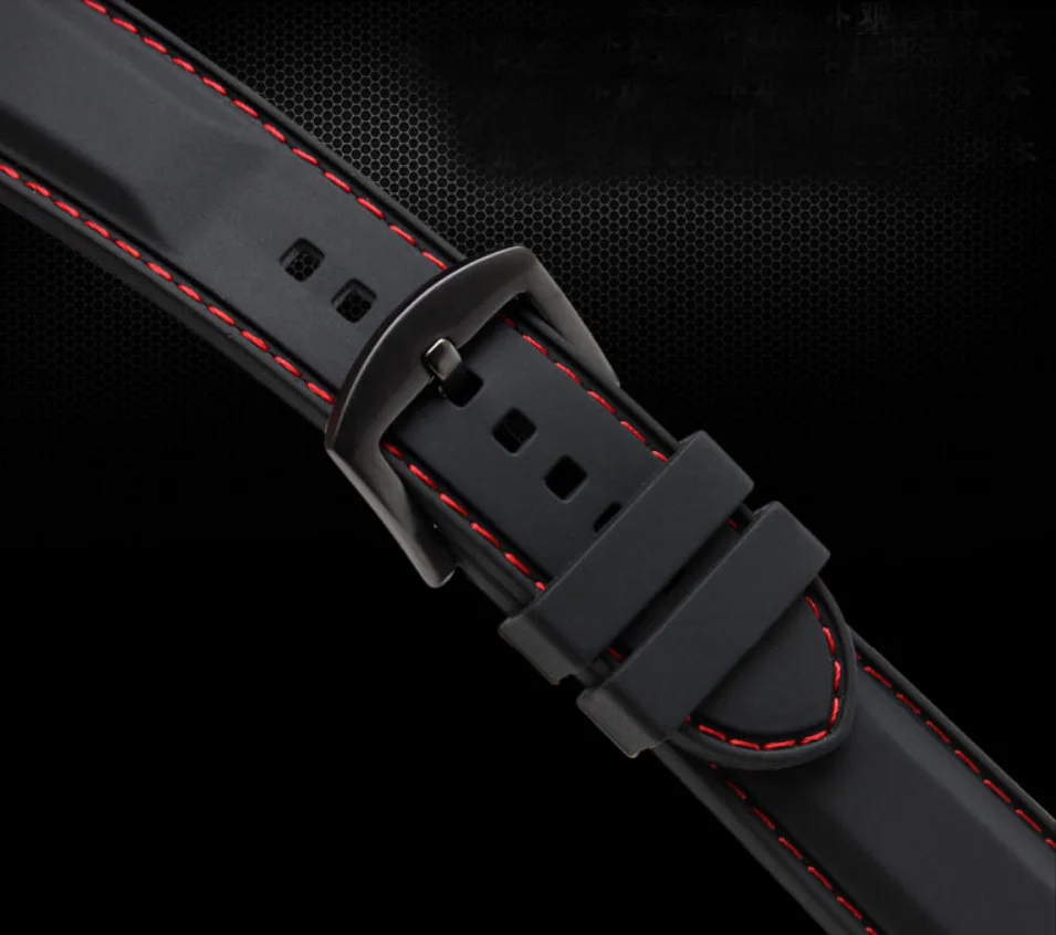 Watch band 18mm 20mm 22mm 24mm Black Silicon Rubber Waterproof Divers Watch  Strap Band Red Thread Size Free Shipping watchbandband 22mm22mm  blackwatch strap - AliExpress