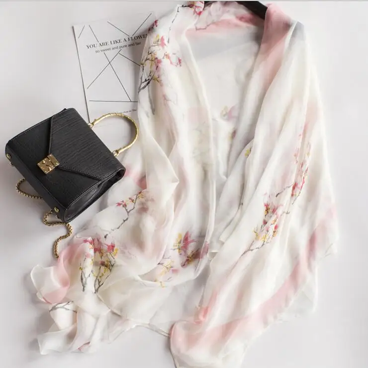 Весенний дизайн шелковый длинный шарф для девочек большой размер шаль из пашмины брендовые шарфы женский шарф лето