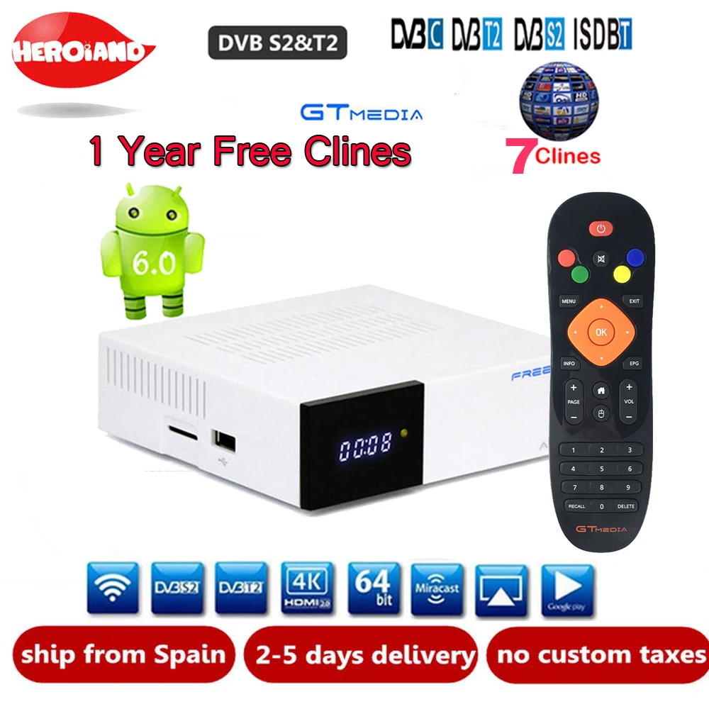 ТВ приставка FREE SAT GTC Android 6 0 DVB S2/T2/кабель/ISDBT Amlogic S905D 2 Гб 16 BISSkey Powervu 4K спутниковый