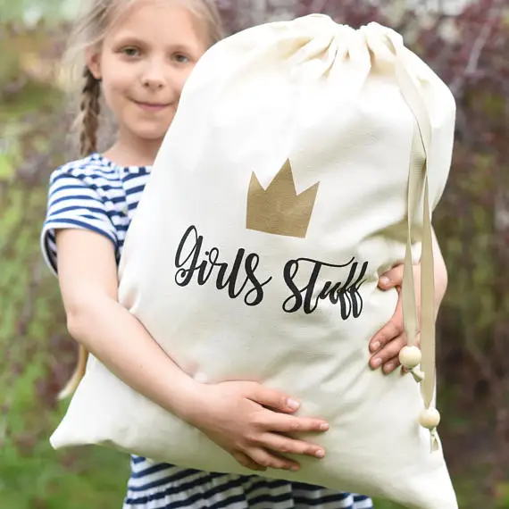 custom logo or text Christmas Santa Sacks kids Nursery storage Canvas gift toy bags birthday cotton drawstring pack | Дом и сад