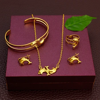 

Fansheng new design gold dolphin Ethiopia baby anniversary gift lovely earring/ring/necklace/bangle jewelry sets free shipping