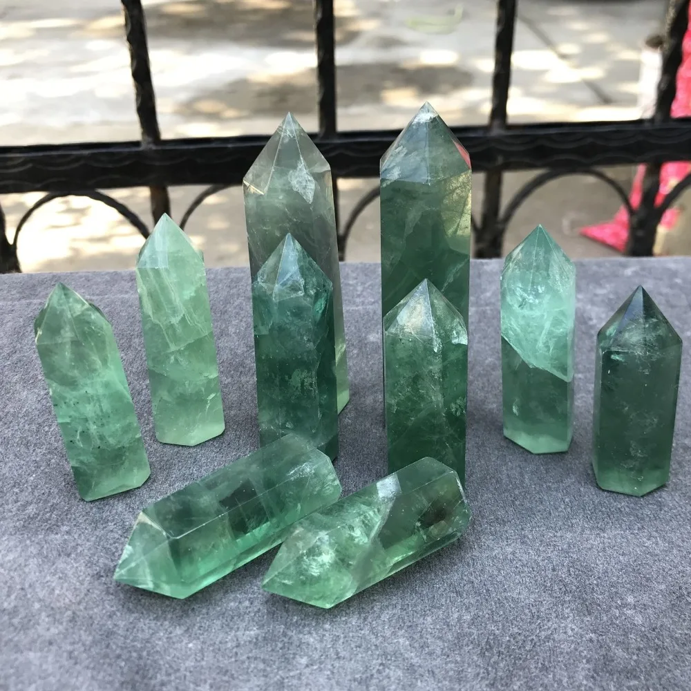 

10pcs Natural Green fluorite obelisk quartz crystal wand point for healing