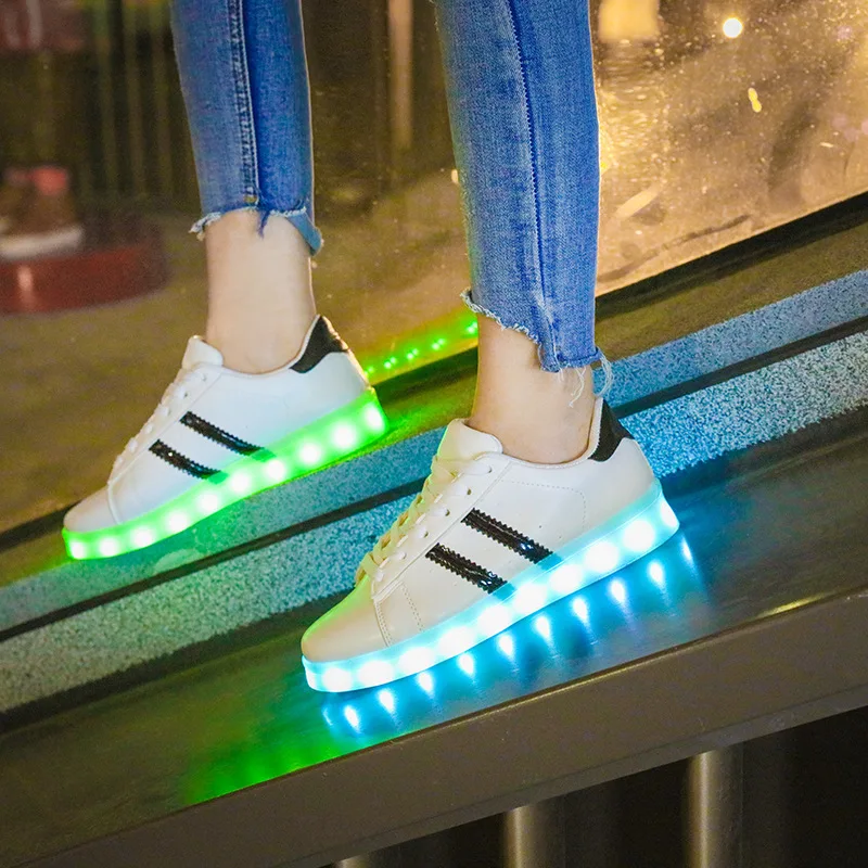 7ipupas размер 25 44 черно белые светящиеся кроссовки USB детская обувь с Led светильник