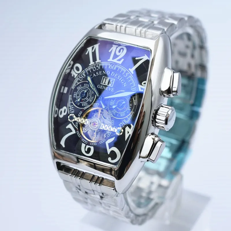 CASENO Топ бренд класса люкс Турбийон Скелет автоматические механические часы мужские наручные часы военные из нержавеющей стали мужские часы
