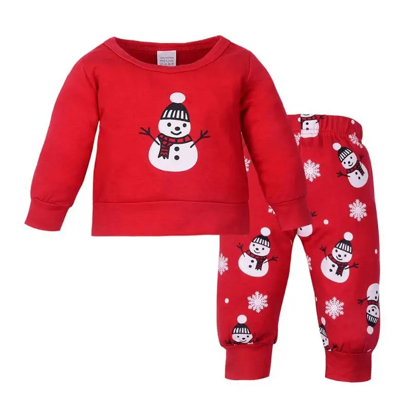 

2pcs Unisex Newborn Baby Boys Girls Christmas Outfit Clothing Set Infant Snowman Print O-neck T-shirt+Pants Winter Warm clothes