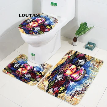 

LOUTASI 3pcs/set African Girl Anti Slip Absorbent Floor Carpet Bathroom Mat Set Floor Bath Mat Washable Bathroom Toilet Rugs Pad