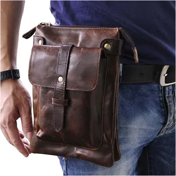 

Oil Wax/Crazy Horse Cowhide Military Waist Bag Men Real Leather Shoulder Messenger Bags Male Hip Cell Phone Case Fanny Belt Pack