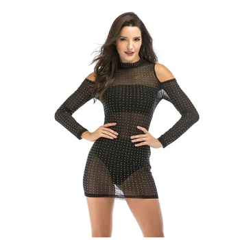 

fashion2018 hot sale sexy club backless see-though rivet o-neck empire celebrity body con mini Bandage dresses wholesale