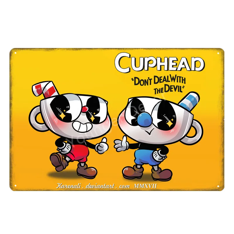 Видео игры Funko поп Cuphead металлический плакат Mugman дьявол легендарная чаша настенная печать оловянные знаки домашний декор детский подарок YD045 - Цвет: YD1011