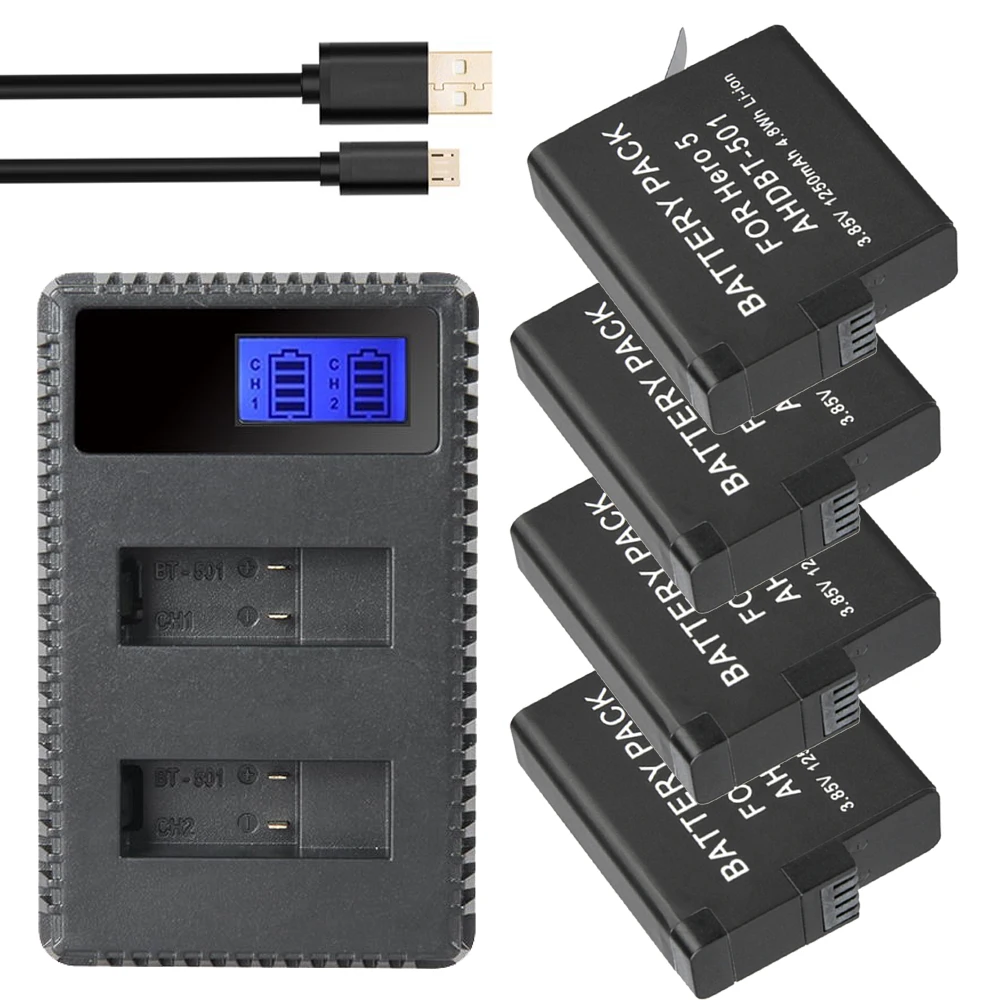 

DVISI 3x 1250mAh Gopro Hero 5 battery AHDBT-501 AHDBT501 +LED USB Dual Charger Port For GoPro 5 Hero5 AHDBT 501 4K Action Camera