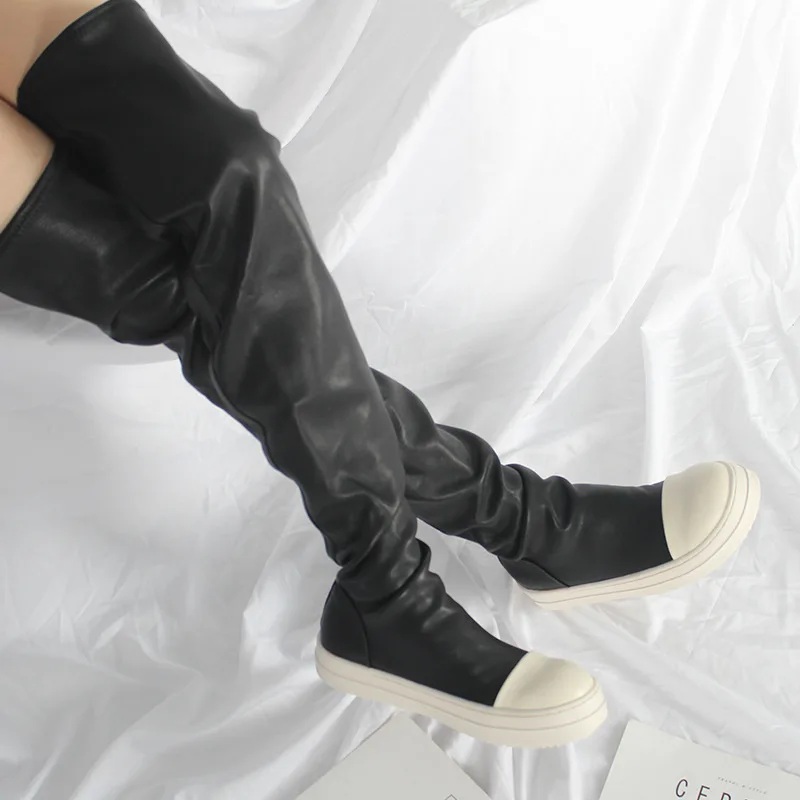 

Round Toe Slip-On Casual Over-the-Knee Long Boots for Women Flat With Platform Autumn Winter Thigh Boots Mixed Colors Med Shoes
