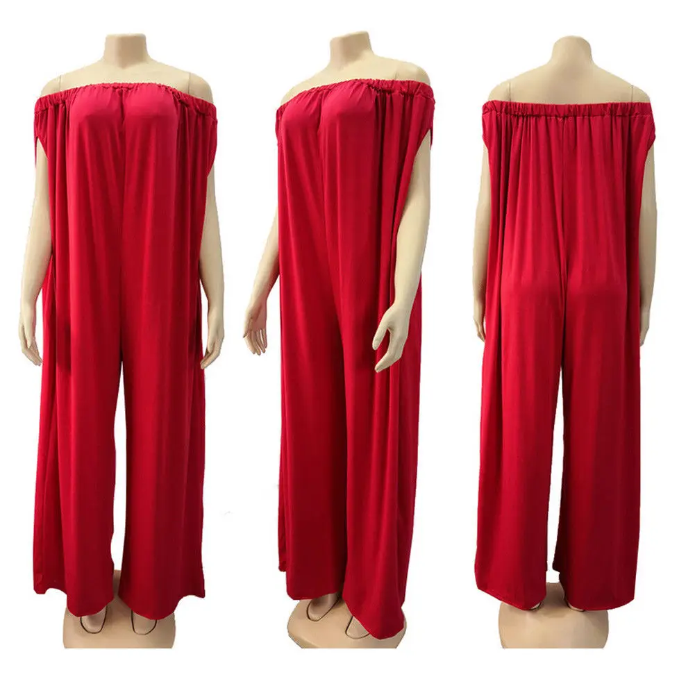 Женская Клубная одежда, вечерние, летние, свободные, комбинезон, комбинезон, брюки, повседневные, без плеча, одноцветные, с открытыми плечами - Цвет: Красный