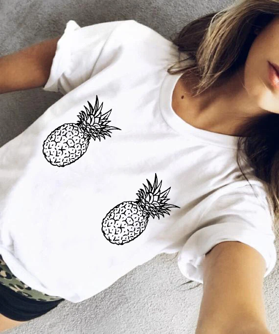 

Funny Women Pineapple Boobs Tee Cartoon Drawn Boobies Pineapple Breast Women Have No Need Boobs Casual Tops Tumblr Girls T Shirt
