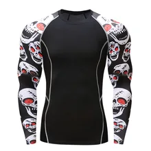 017Men Compression Shirts MMA Rashguard Keep Fit Fitness Long Sleeves Base Layer Skin Tight Weight Lifting Elastic Mens T Shirts