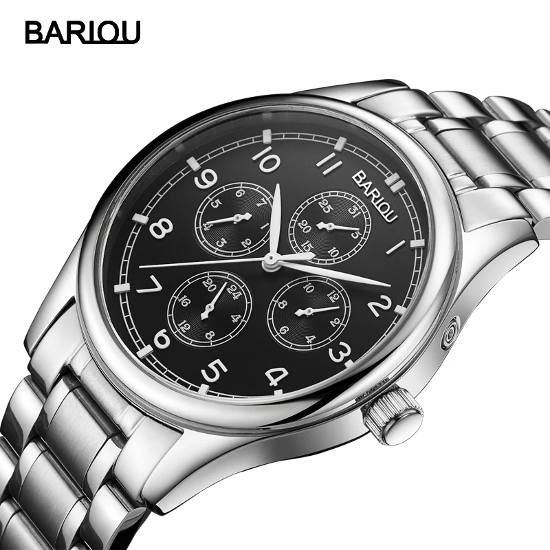 

BARIOU Watch Men Quartz Wristwatch Waterproof Stainless Steel Band 2017 Fashion Calendar Male Clock Relogio Masculino Hodinky 46