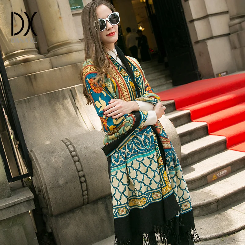 Miglior Inverno di Marca di lusso Plaid Sciarpa di Cachemire Delle Donne di Grandi Dimensioni Coperta Dell involucro Della Sciarpa di Lana Calda Sciarpa Donne Sciarpa di Pashmina Scialli e Sciarpe