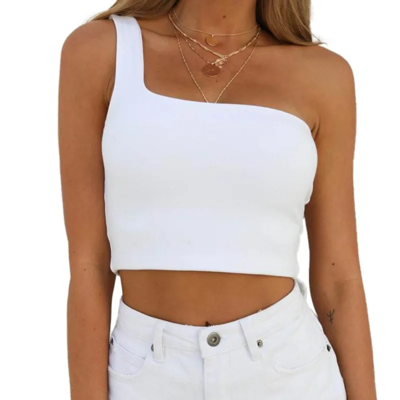 Women Sexy Asymmetrical Collar Camisole Short Top Femal Slim Short Crop