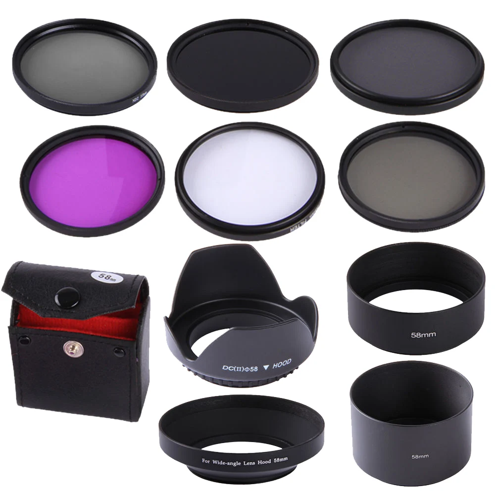 58 мм CPL UV FLD ND2 ND4 ND8 ND фильтр комплект бленда для Canon T5i T6i T6s 18-55 | Электроника