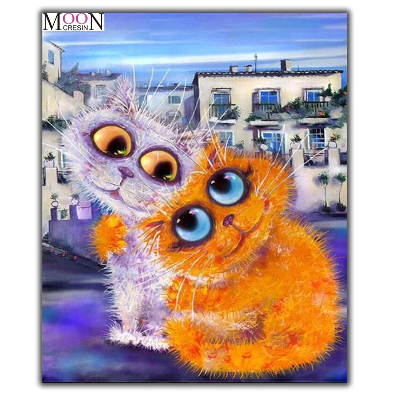 

MOONCRESIN Diamond Painting Cross Stitch Yellow Cat & Purple Cat Diy Diamond Mosaic Full Round Diamond Embroidery Decoration Kit