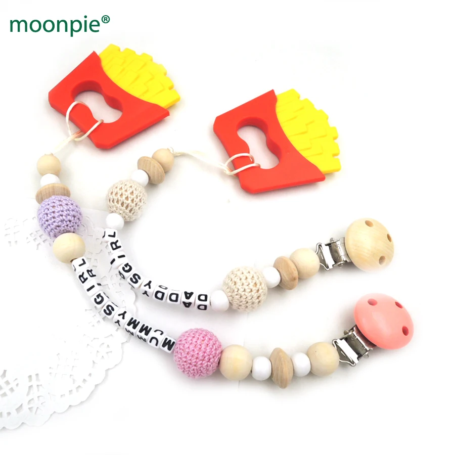 Rose Attache-sucette Infantile Clip en Bois Silicone Perle Dentition Titulaire de La Sucette pour Filles Gar/çons B/éb/é Douche Cadeau Jouet