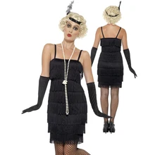 Charleston Gatsby Fringe Flapper Kleid 8 Tiered Quaste Party Outfit Frauen 1920s Roaring 20s Kostüm Sexy Stappy Schwarz kleid