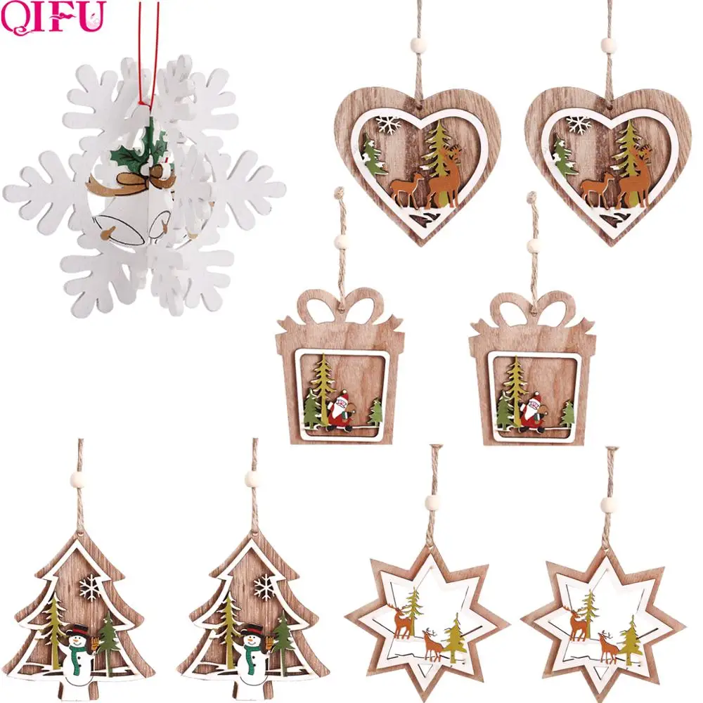 

QIFU Wooden Christmas Ornaments Christmas Accessories Pendent Xmas Decor Tree Christmas Decorations for tree 2019 Xmas Gifts