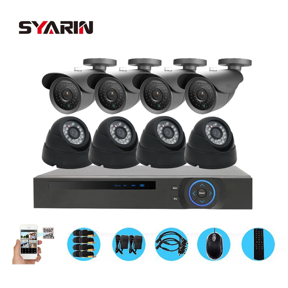 

SYARIN Security 8 channel Full AHD 1080P DVR 2500TVL 8pc 1080P 2.0MP Indoor Outdoor Security HD AHD Cameras 8ch CCTV System