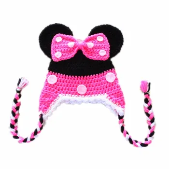 

free shipping, Lovely handmade Crochet cartoon Minnie hat,100% cotton Halloween PINK Minnie baby hat ,baby Christmas gift
