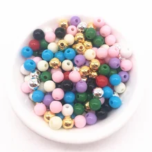 Cuentas de plástico de color mezclado de 6/8/10/12mm, cuentas espaciadoras sueltas redondas lisas, decoración artesanal para pulseras y collares, fabricación de joyas