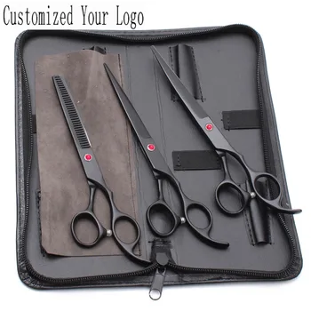 

U3Pcs Suit 7" Stainless Engraving Logo Grooming-for-dog Cutting+Thinning +UP Curved Shears Pets Hair Scissors Pets Shears C3103