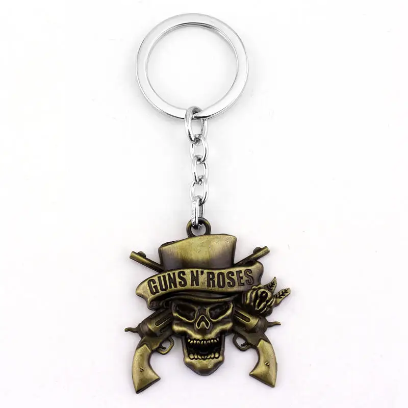 

dongsheng Music Band Guns N 'Roses Keychain Skull Death Logo Pendant Keyrings for Bags Cosplay Jewelry for Man Woman -50