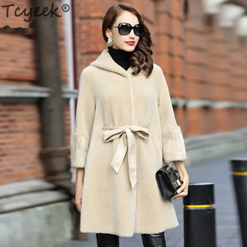 Long Moutons Manchette 2019 Vestes Hiver Femmes Tcyeek Vêtements Réel Vison Femelle Des Chaud Automne Laine Fourrure Manteau Lwl1375 Tonte De Naturel H41vU6