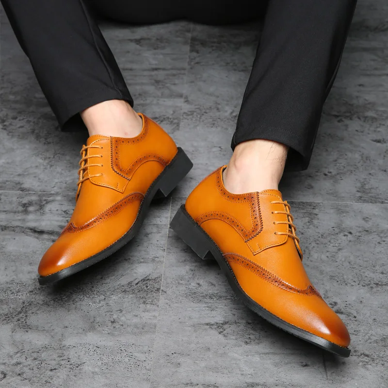 PHLIY XUAN/Новинка года; Модные Мужские модельные туфли в американском стиле; официальные туфли с острым носком; коричневые кожаные туфли-оксфорды размера плюс 38-48